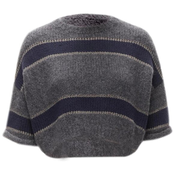 Brunello Cucinelli Alpaca Virgin Wool Metallic Stripe Cropped Sweater, XL, Grey - Picture 8 of 8
